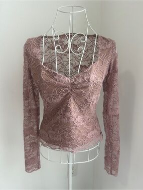 GUESS Lace Coquette Long Sleeve Top